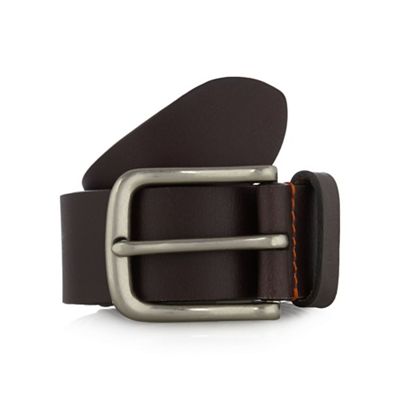 Designer brown leather orange stitch belt